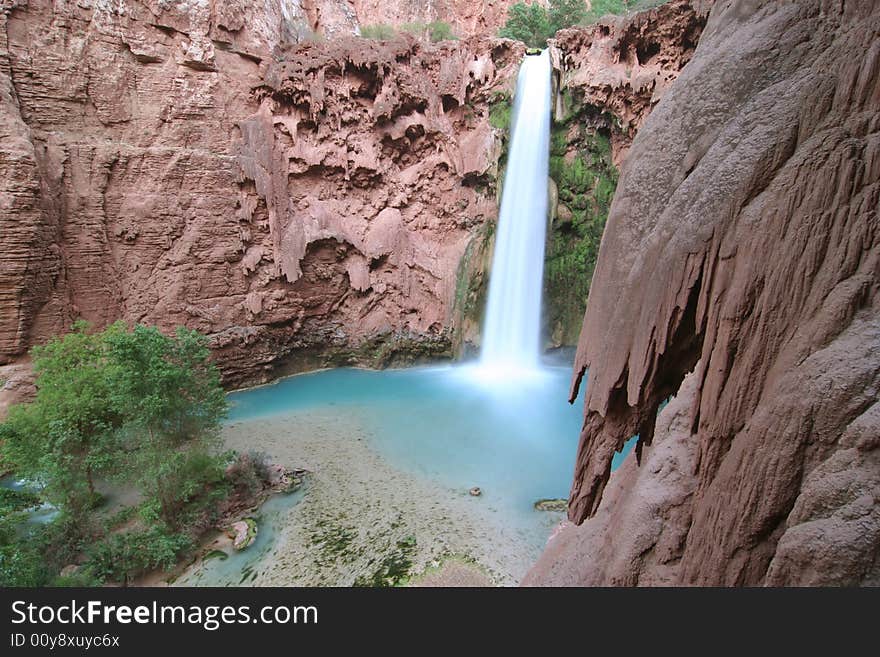 Mooney Falls located on the Havasupai Indian Reserve. Arizona. USA