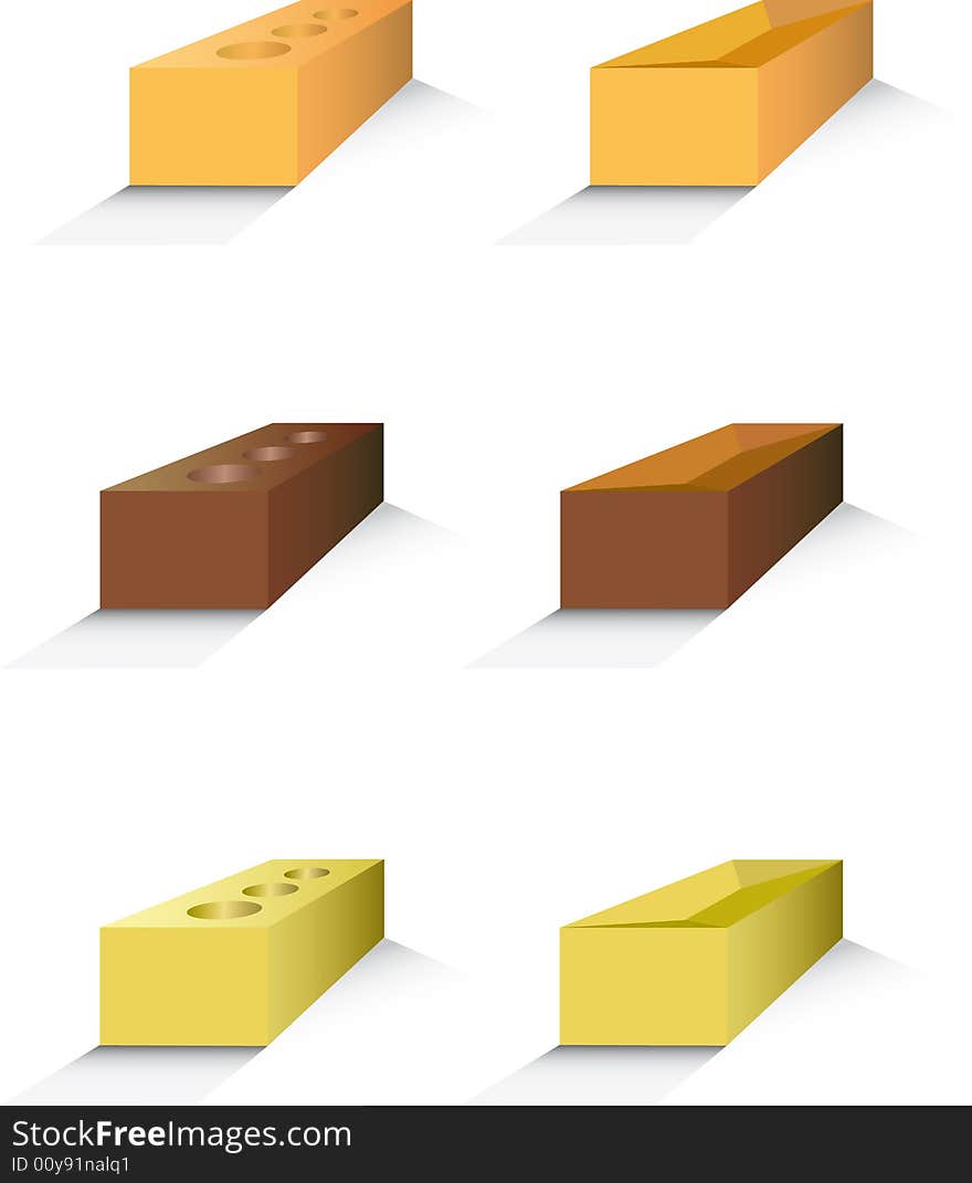 A selection of standard building and air bricks in a selection of colours. A selection of standard building and air bricks in a selection of colours