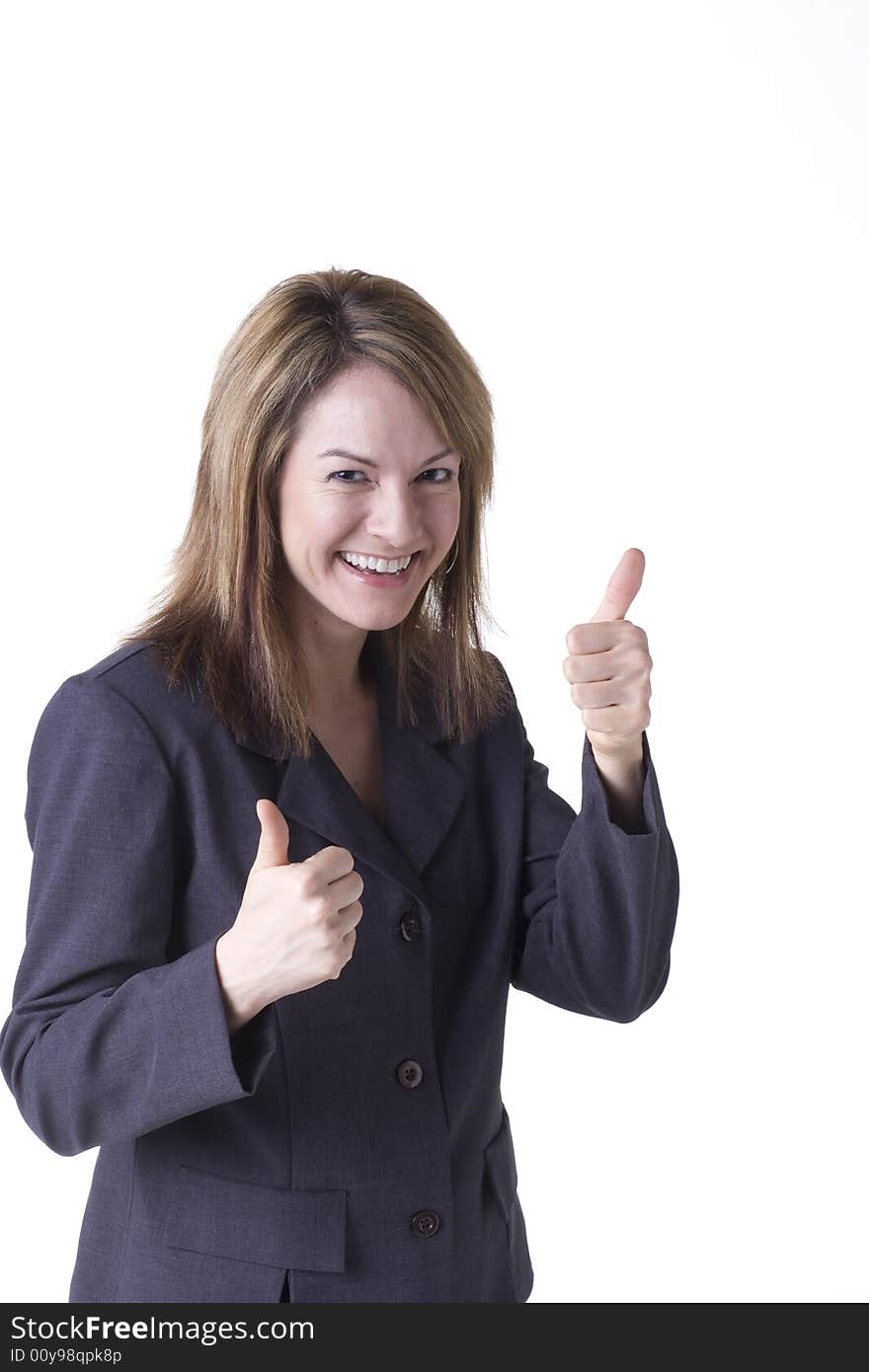 Businesswoman giving thumbs up isolated on white