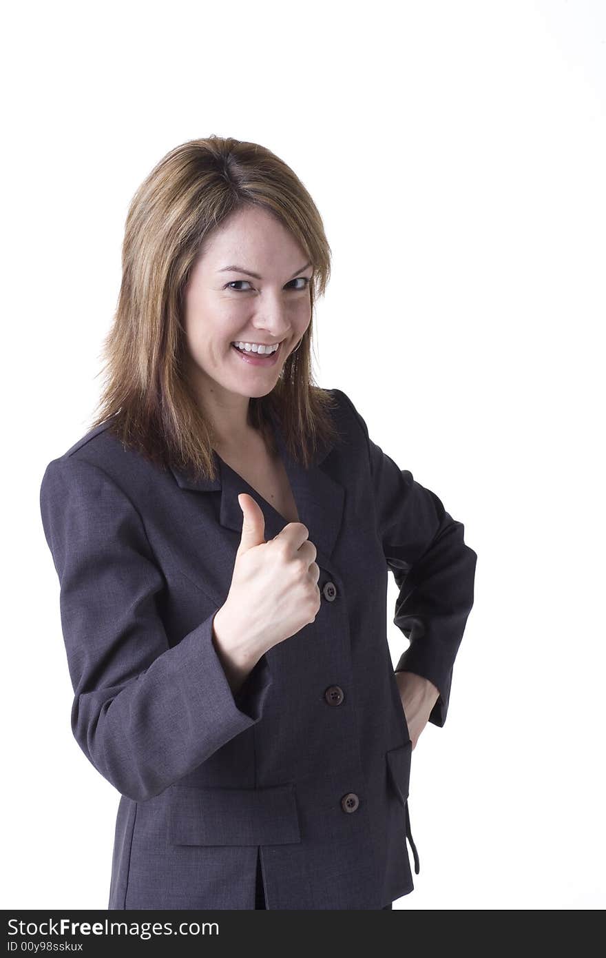 Businesswoman giving thumbs up isolated on white