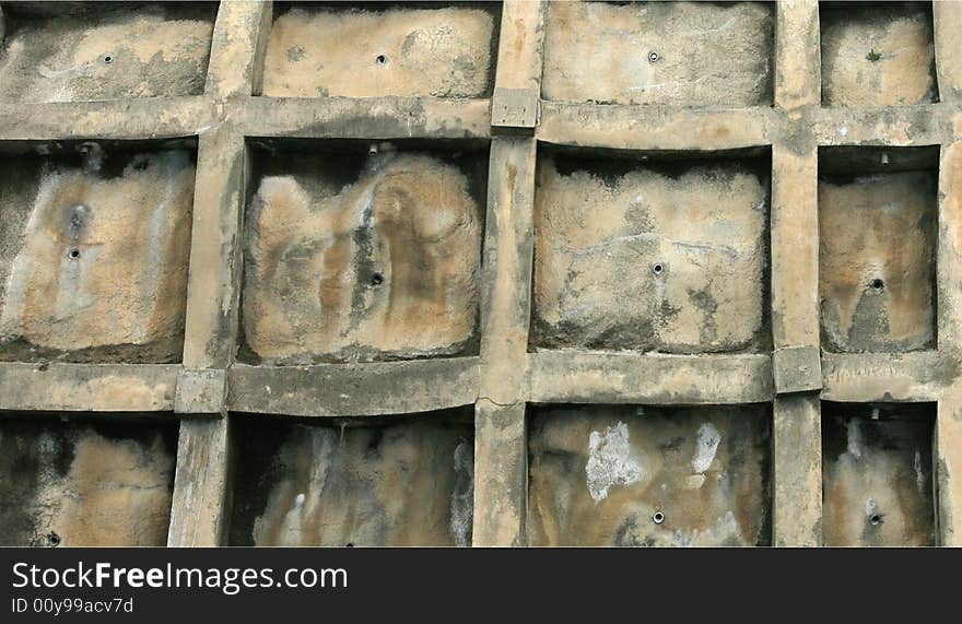 Distorted concrete retaining wall in Japan. Distorted concrete retaining wall in Japan