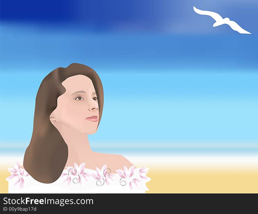 Girl, which looks at turn white bird. Vector illustration. Girl, which looks at turn white bird. Vector illustration