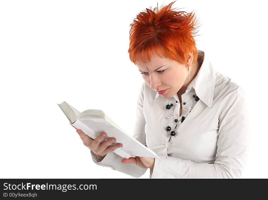 Woman reading book isolate on white background