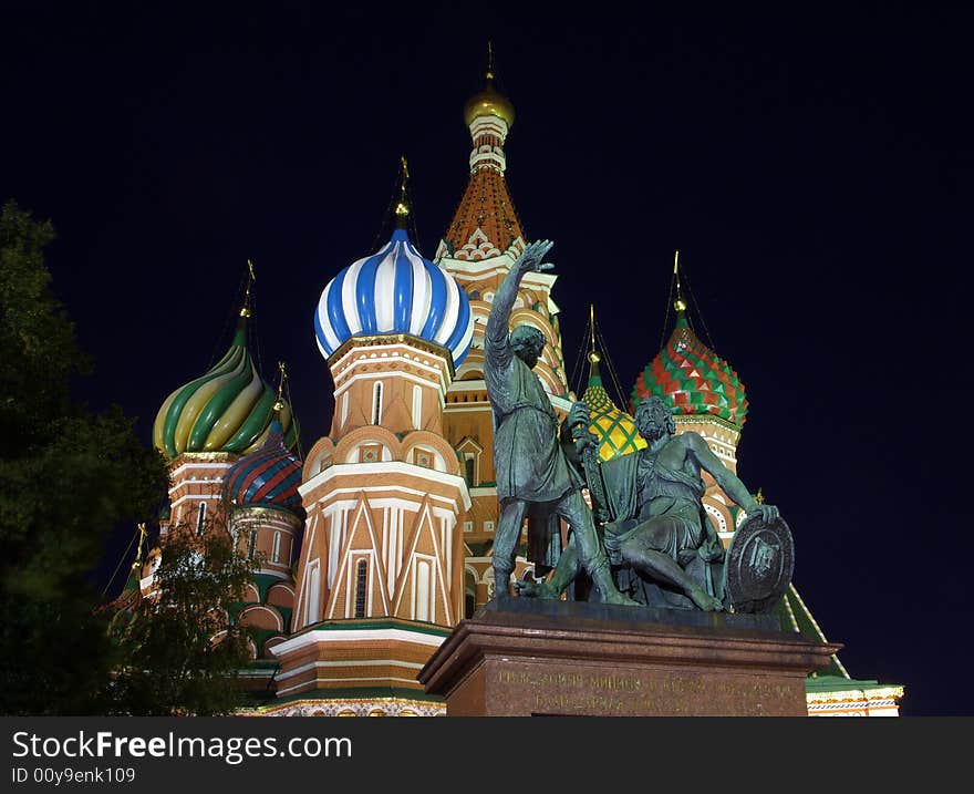 Cathedral of St. Basil and monument to Minin and Pozharsky, Red Square, Moscow, Russia