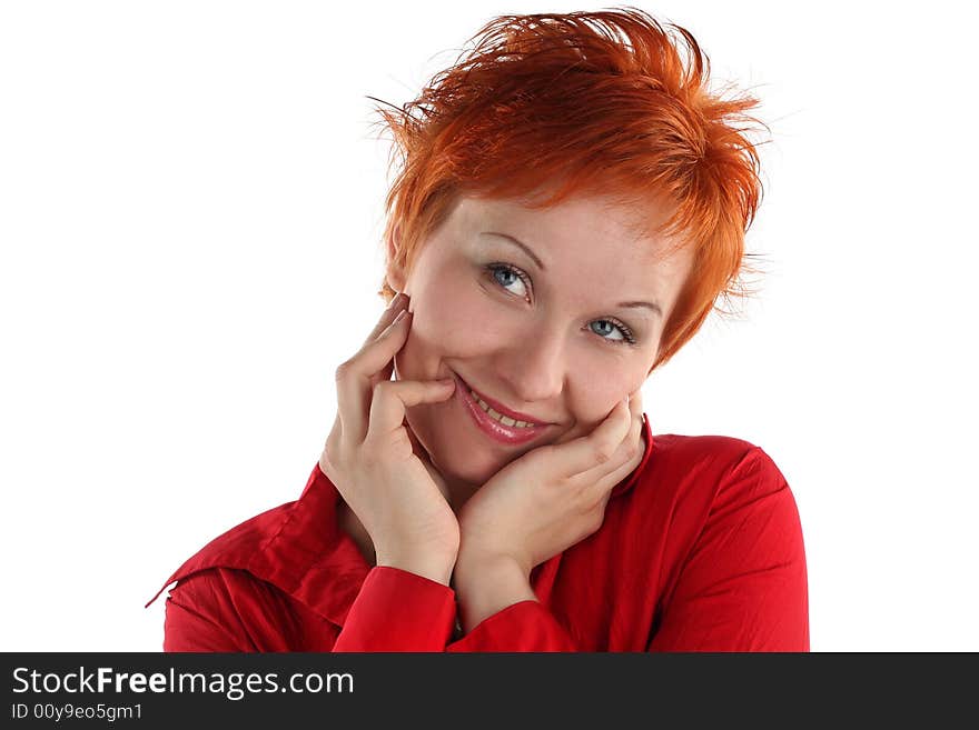 Red haired young business woman isolated on white background. Red haired young business woman isolated on white background