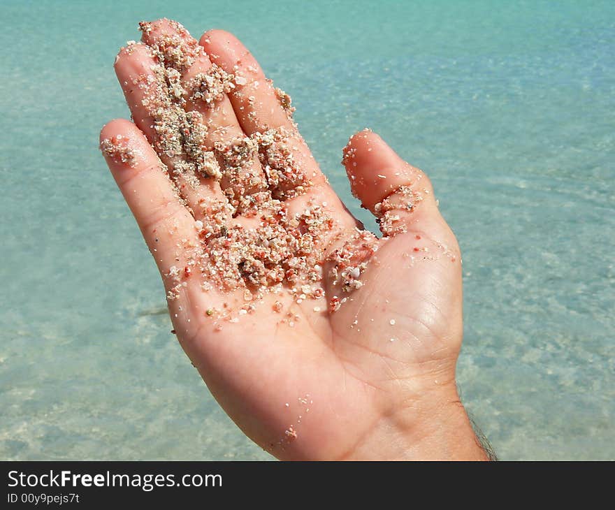 Sand and corals in the hand