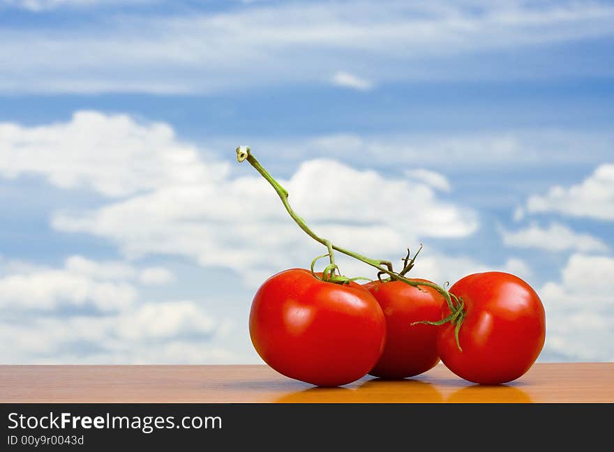 View of three nice big red tomatoes