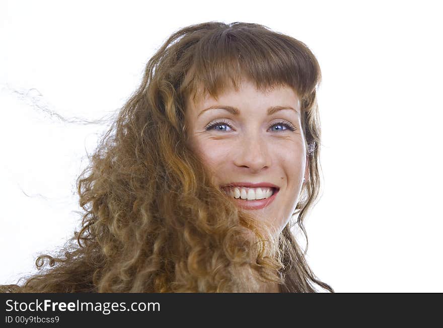 Stylish shot of nice young long hair woman on white back. Stylish shot of nice young long hair woman on white back