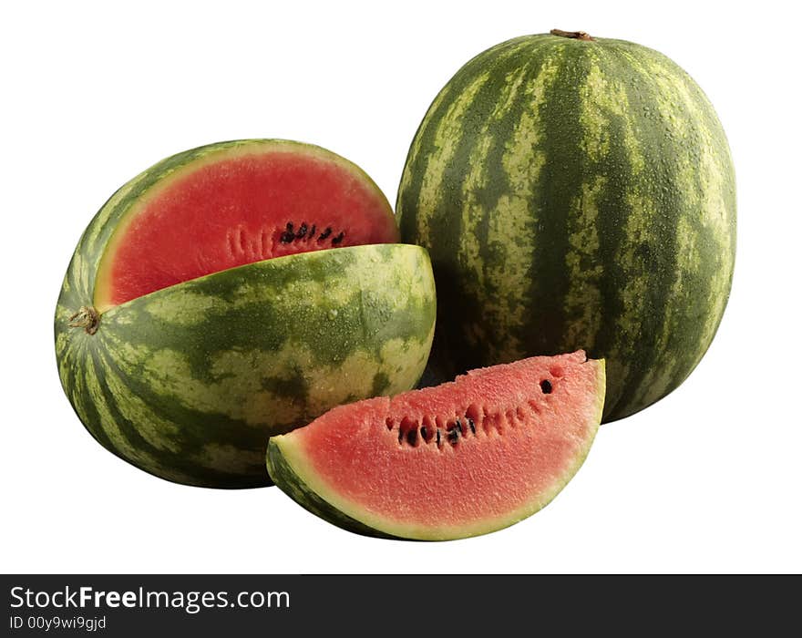 Watermelon with slice - clipping path