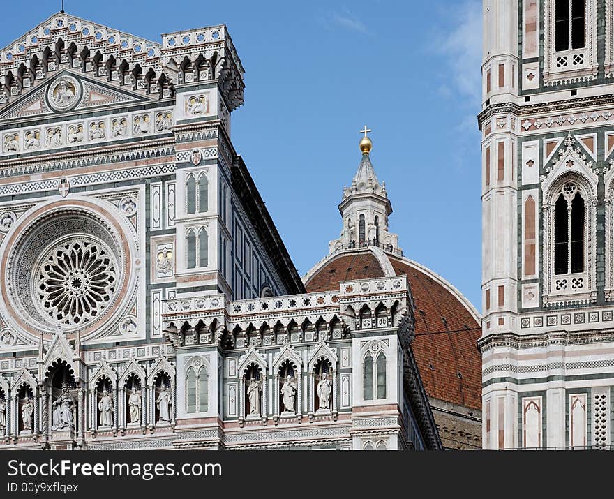 The Basilica di Santa Maria, the cathedral church of Florence in Italy. Brunelleschi's famous dome in the background. The Basilica di Santa Maria, the cathedral church of Florence in Italy. Brunelleschi's famous dome in the background.