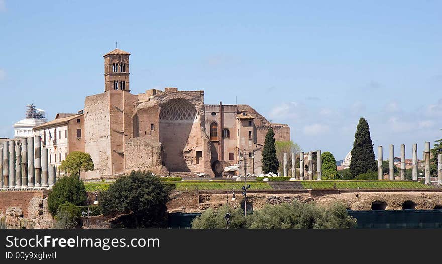 The ruins of the Imperial Roman Palace on Palatine Hill, Rome, Italy