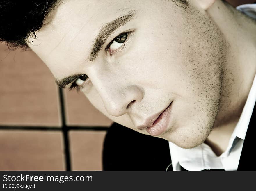 Smiling businessman portrait in black and white