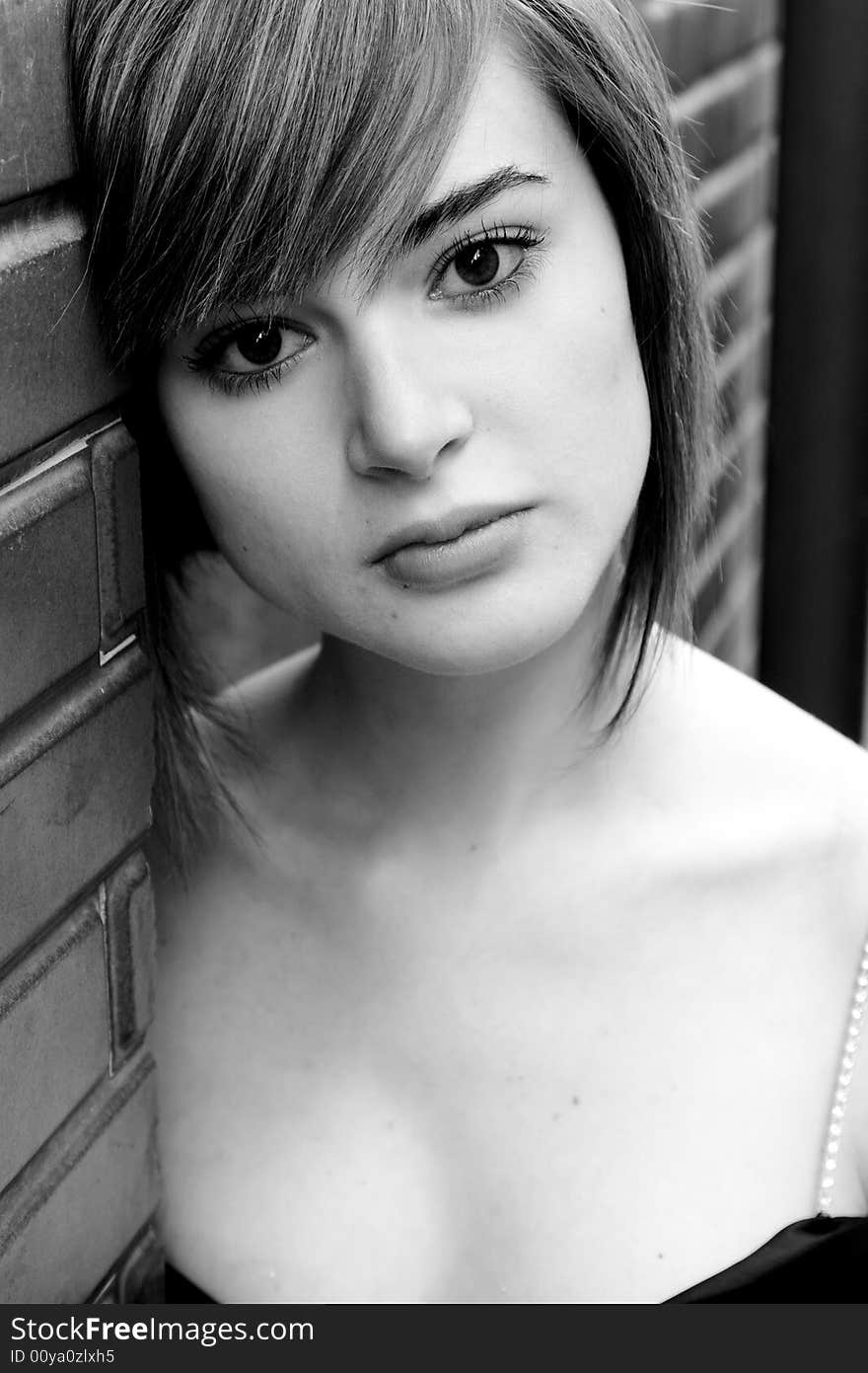 Beautiful blond woman portrait in black and white.