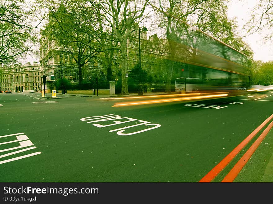 Blurred bus in the street