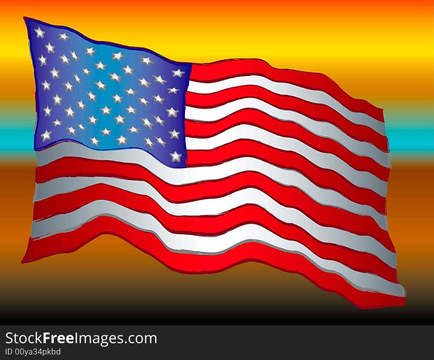 Vector illustration of a developing flag usa on a background of a decline. Vector illustration of a developing flag usa on a background of a decline