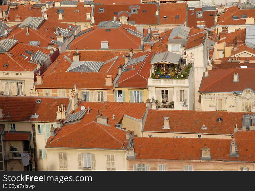 Nice landscape of red roofs of old houses in Monaco in winter. Nice landscape of red roofs of old houses in Monaco in winter