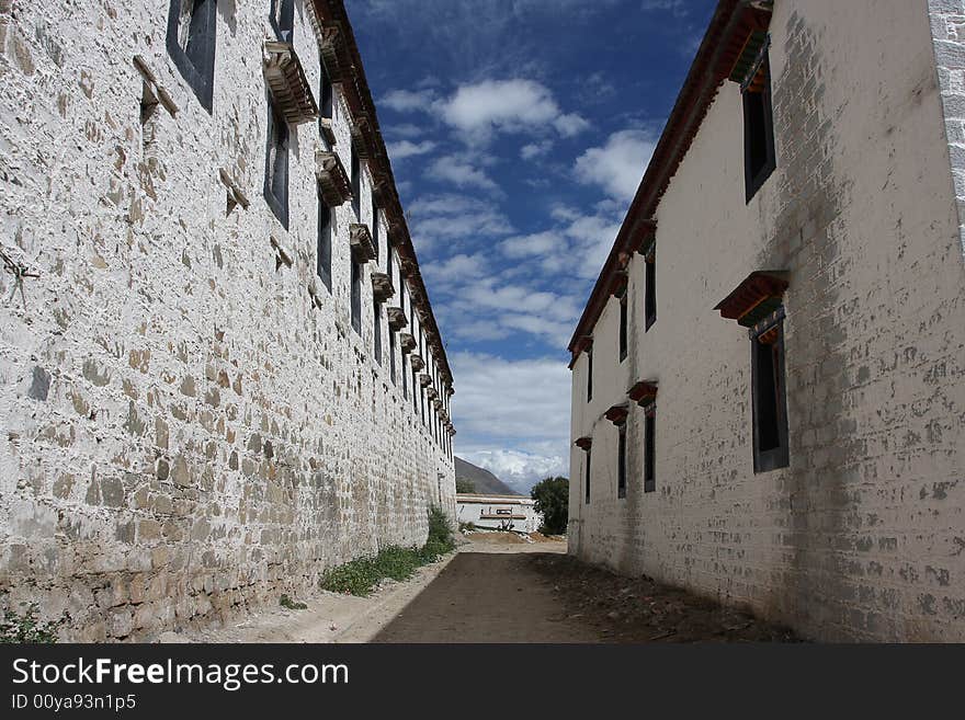 Building in Lhasa with blue sky