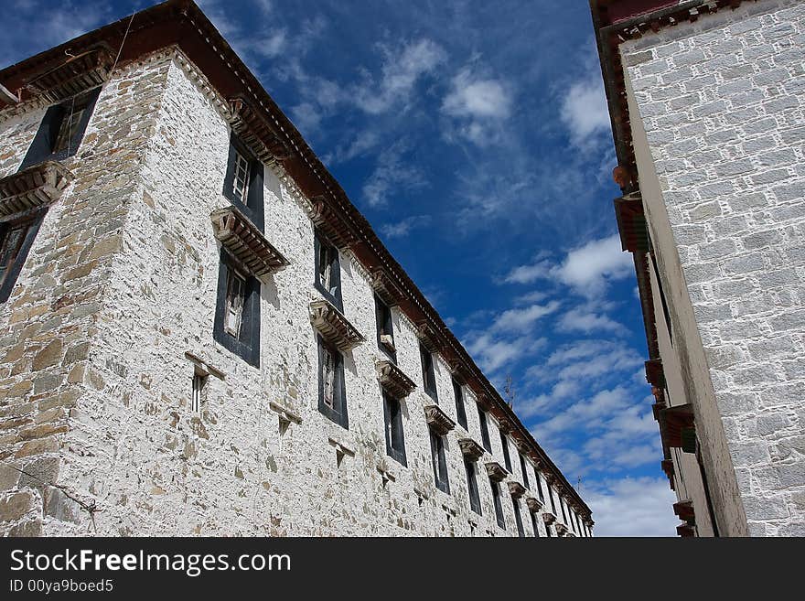 Building in Lhasa with blue sky