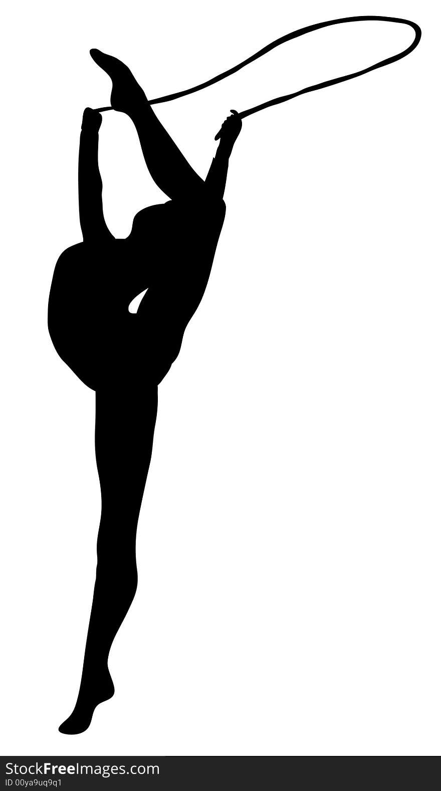 Monochromatic silhouette of girl doing backbend with rhythmic gymnastic rope. Monochromatic silhouette of girl doing backbend with rhythmic gymnastic rope.