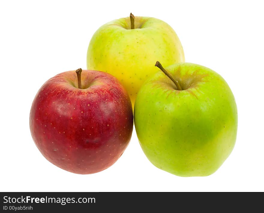 Three different apples isolated on a white background. Three different apples isolated on a white background