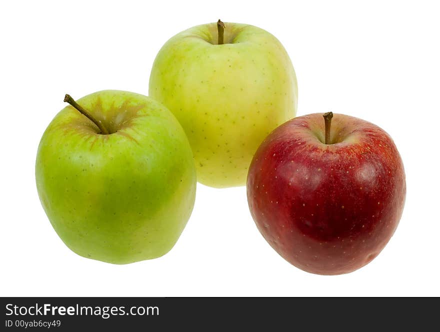 Three different apples isolated on a white background. Three different apples isolated on a white background