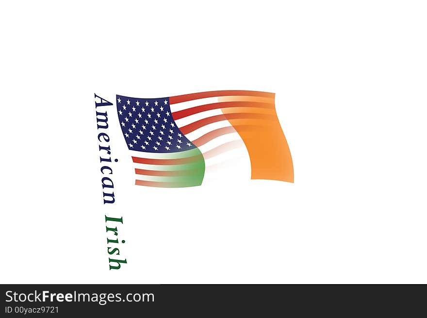 U.S. and Irish flags blended, with 'American Irish' text. U.S. and Irish flags blended, with 'American Irish' text.