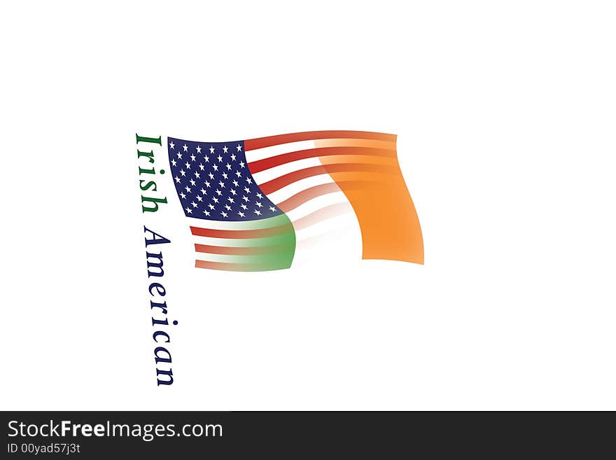 U.S. and Irish flags blended with 'Irish American' text. U.S. and Irish flags blended with 'Irish American' text.