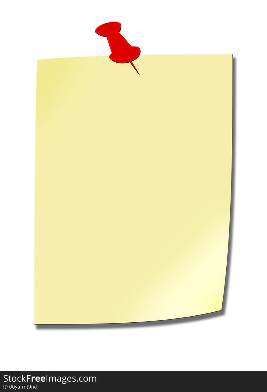 Yellow note and red pushpin. Yellow note and red pushpin