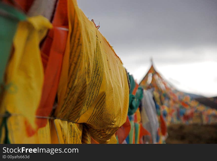 Tibet flags in wind