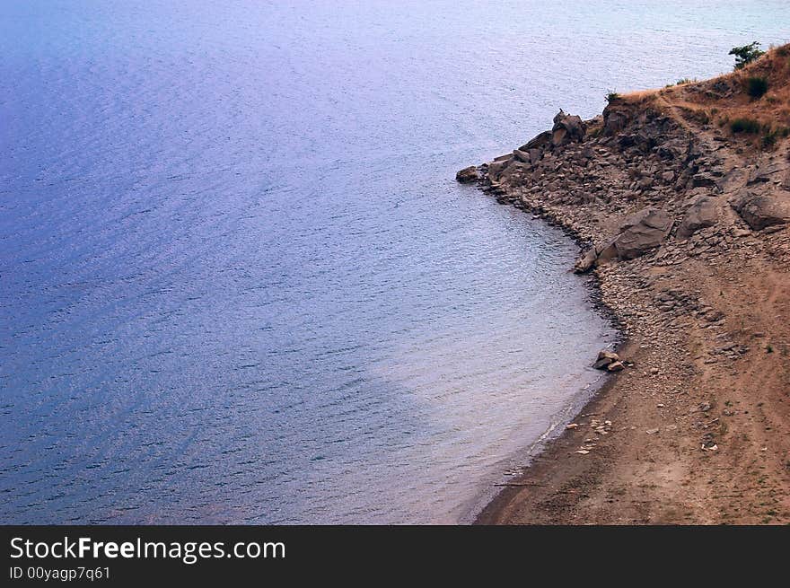 An aereal view of a lake. An aereal view of a lake