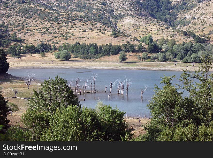 An aereal view of a lake. An aereal view of a lake