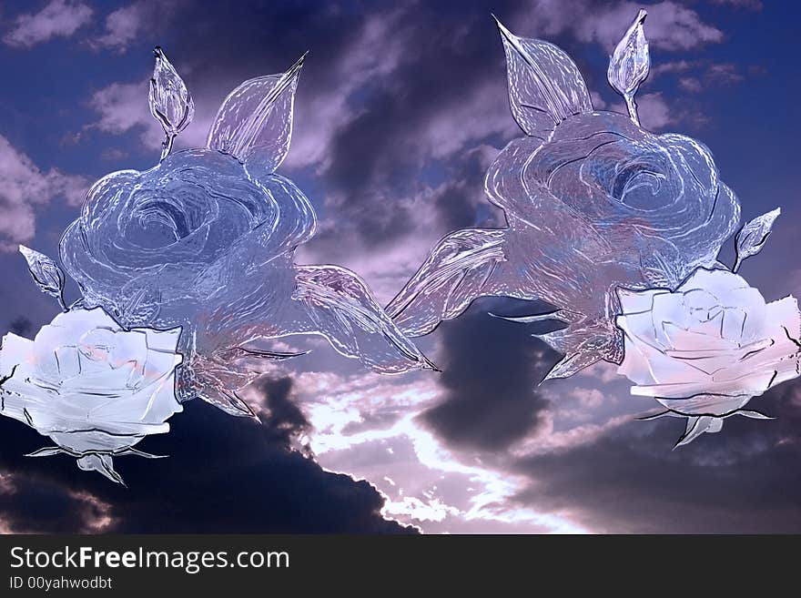 Painted roses over a blue sky. Painted roses over a blue sky