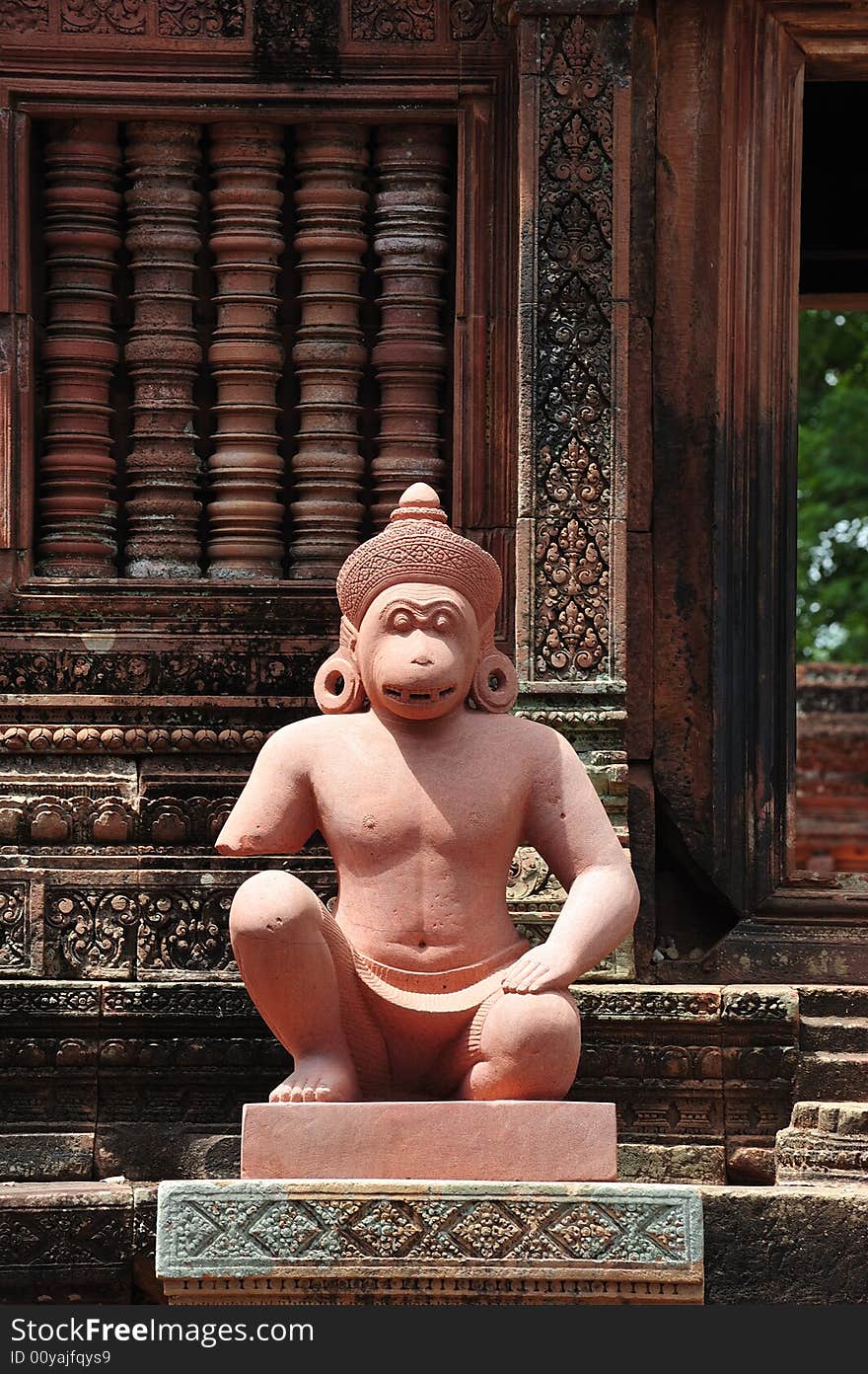 In Cambodia, in Angkor the 10th century temple of Banteay Srey was dedicated to the god Siva. The temple is known as �the jewel of the khmer art�. Here a guardian of the temple. In Cambodia, in Angkor the 10th century temple of Banteay Srey was dedicated to the god Siva. The temple is known as �the jewel of the khmer art�. Here a guardian of the temple