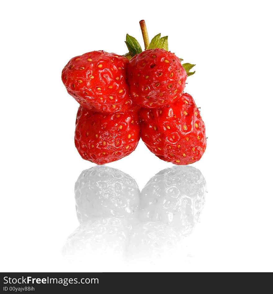 Twin strawberry with shadow on white background. Twin strawberry with shadow on white background