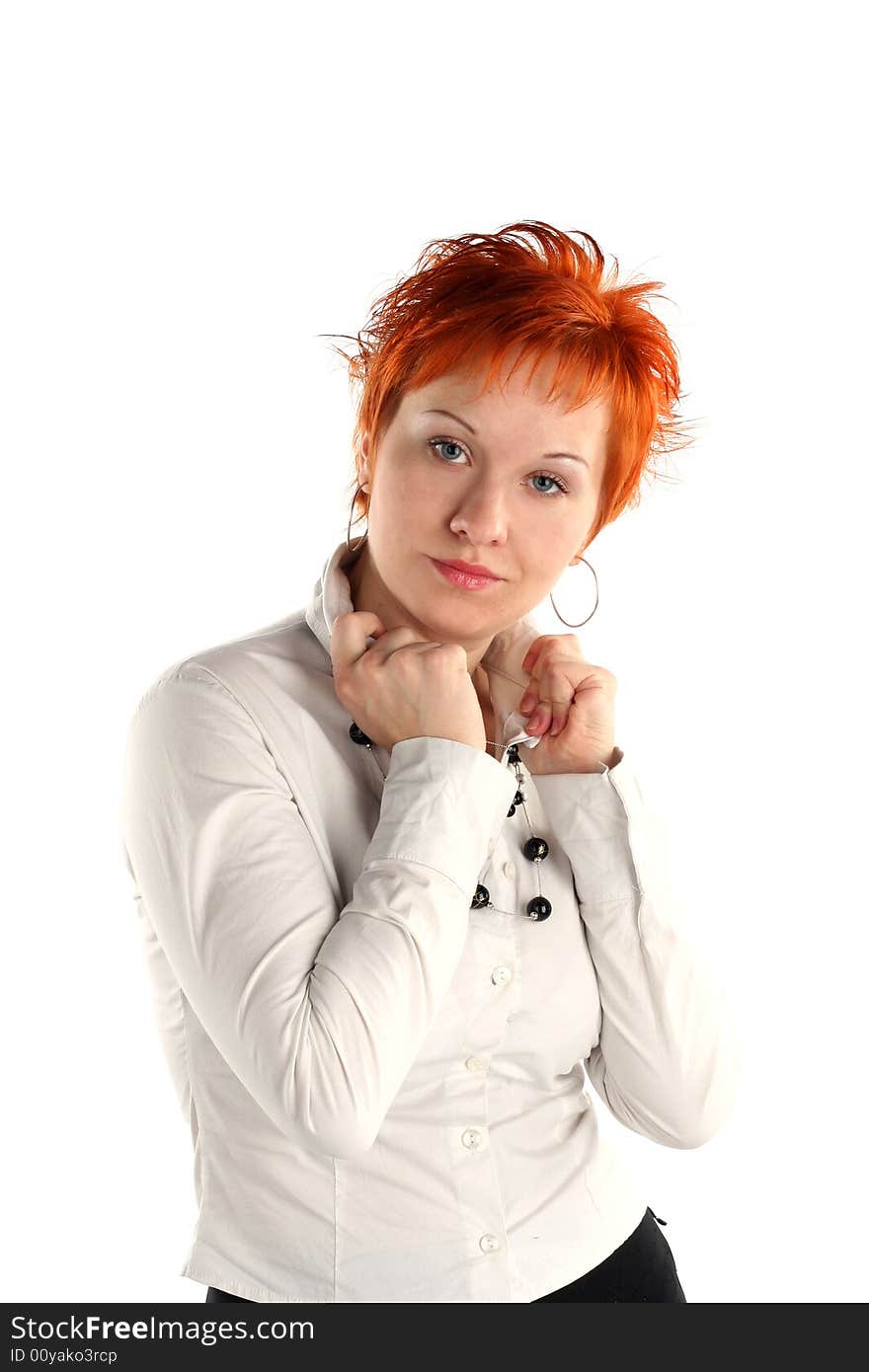 Serious business woman isolated on white background