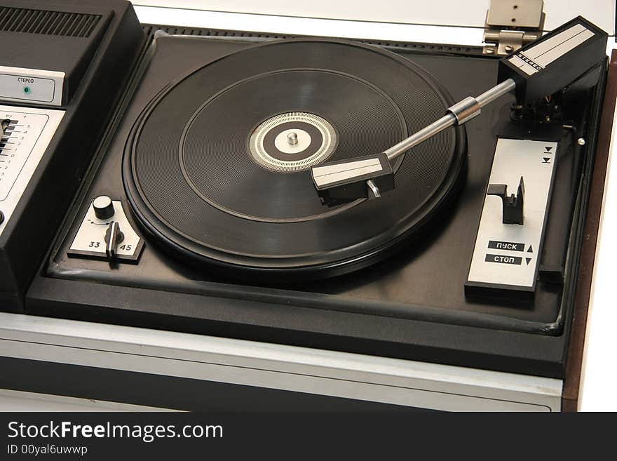 Old record-player, isolated on white