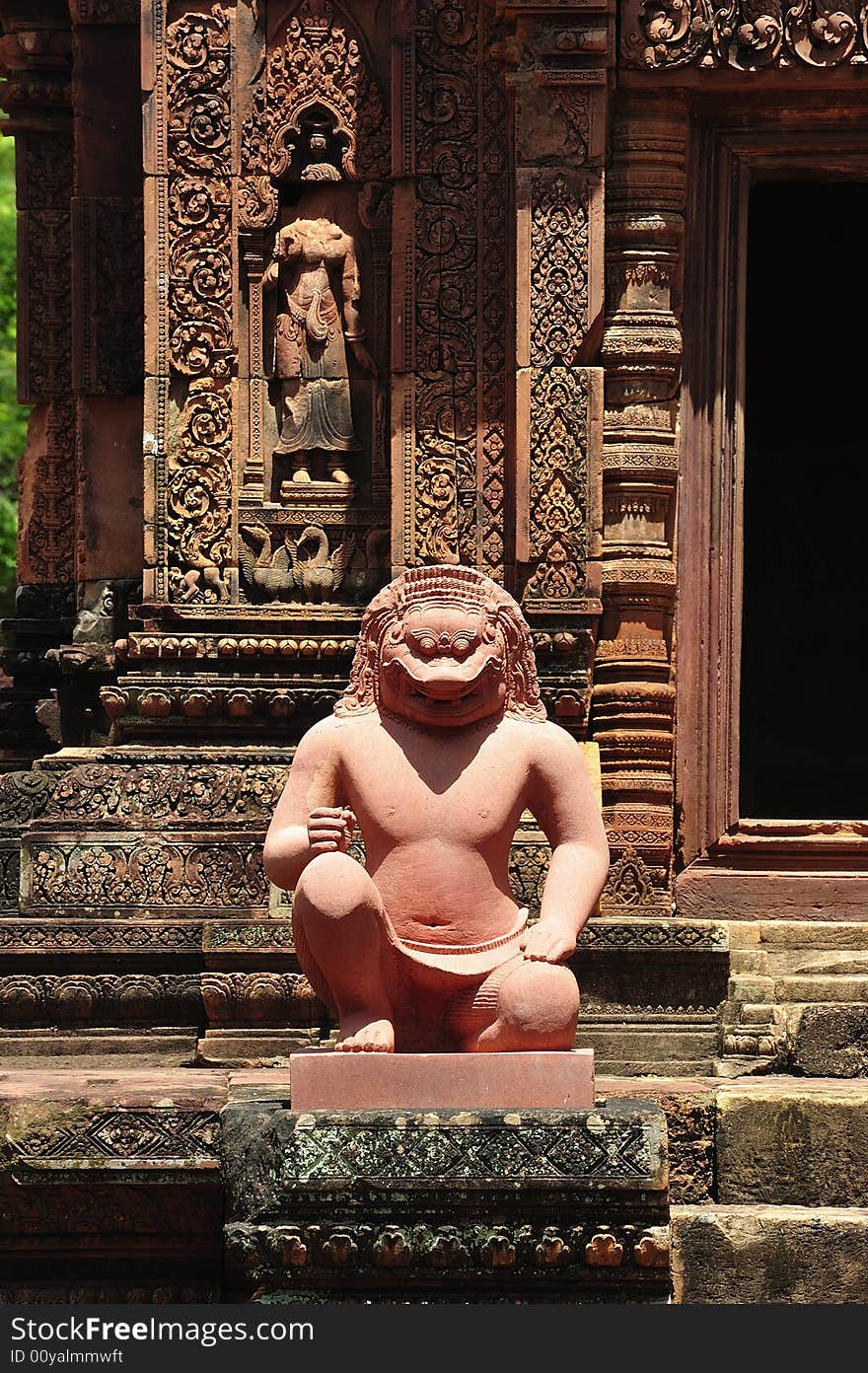 In Cambodia, in Angkor the 10th century temple of Banteay Srey was dedicated to the god Siva. The temple is known as �the jewel of the khmer art�. Here a guardian of the temple. In Cambodia, in Angkor the 10th century temple of Banteay Srey was dedicated to the god Siva. The temple is known as �the jewel of the khmer art�. Here a guardian of the temple