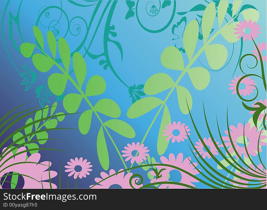 Pink flowers on blue background. Pink flowers on blue background