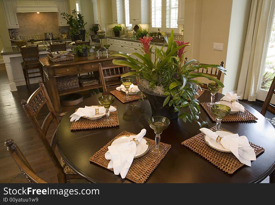 Luxury home dining room and kitchen. Luxury home dining room and kitchen.