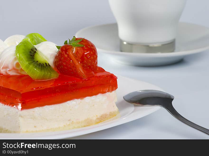 Red dessert, on white plate