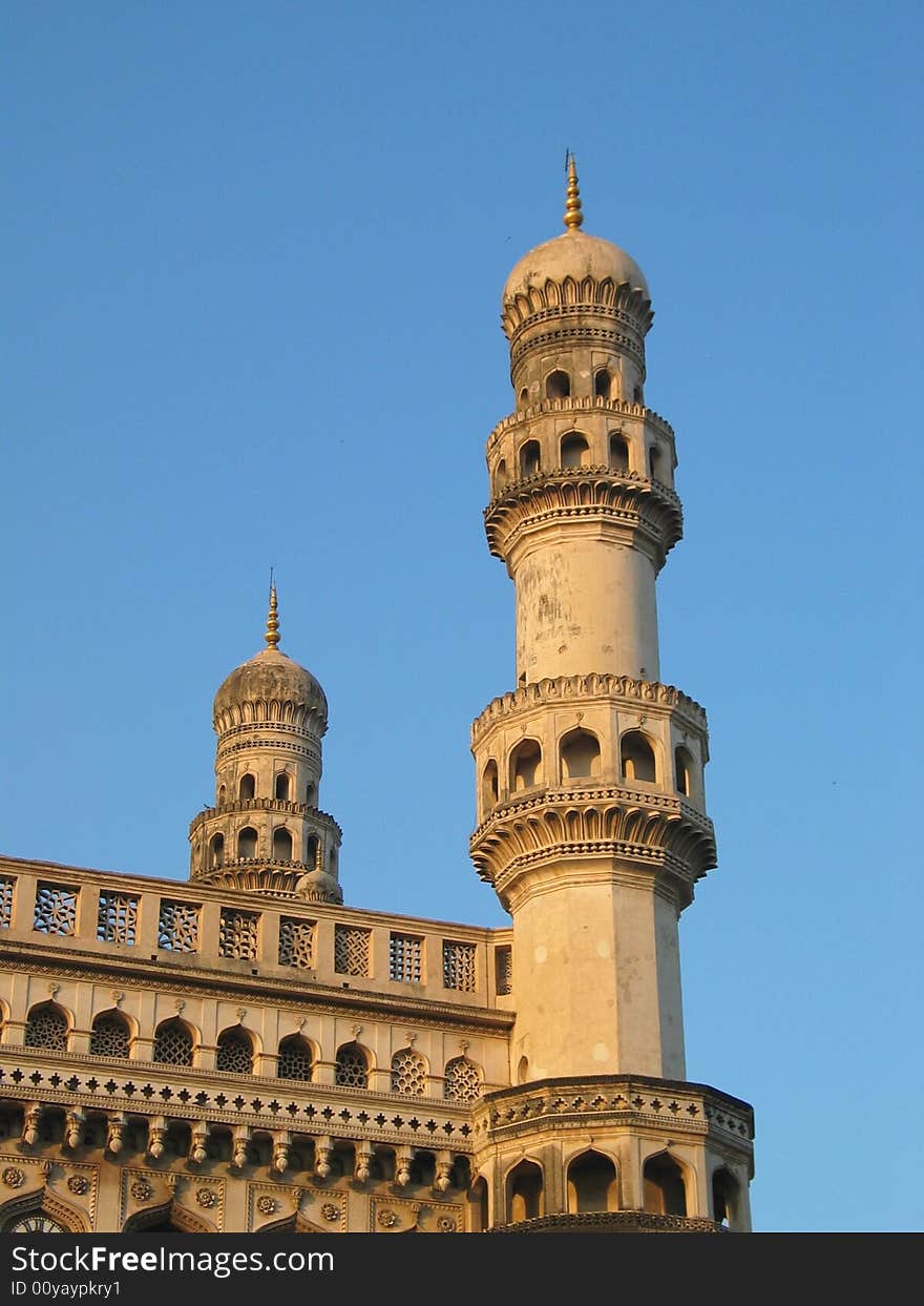 Detail of tower on Charminar - a famous monument in Hyderabad, India. Detail of tower on Charminar - a famous monument in Hyderabad, India