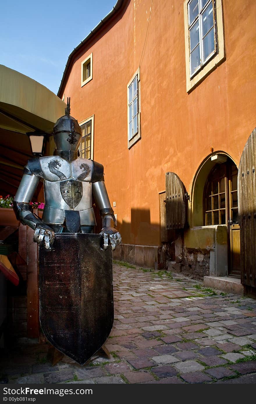 Armoured knight holding a blank shield (could be used for text). Armoured knight holding a blank shield (could be used for text)