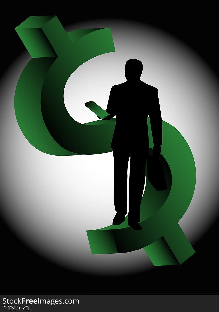 Illustration of businessman and dollar