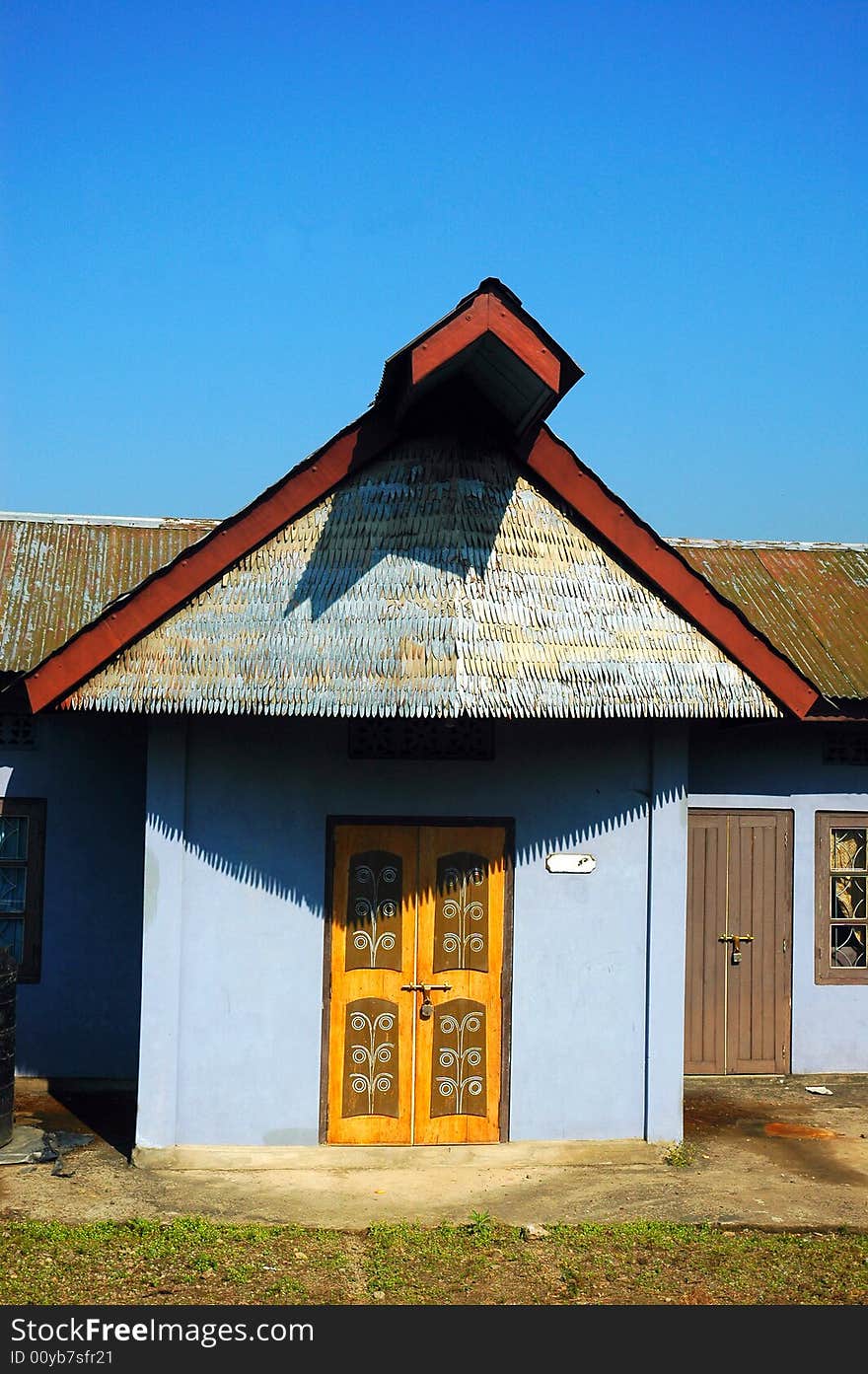 A wooden hut.