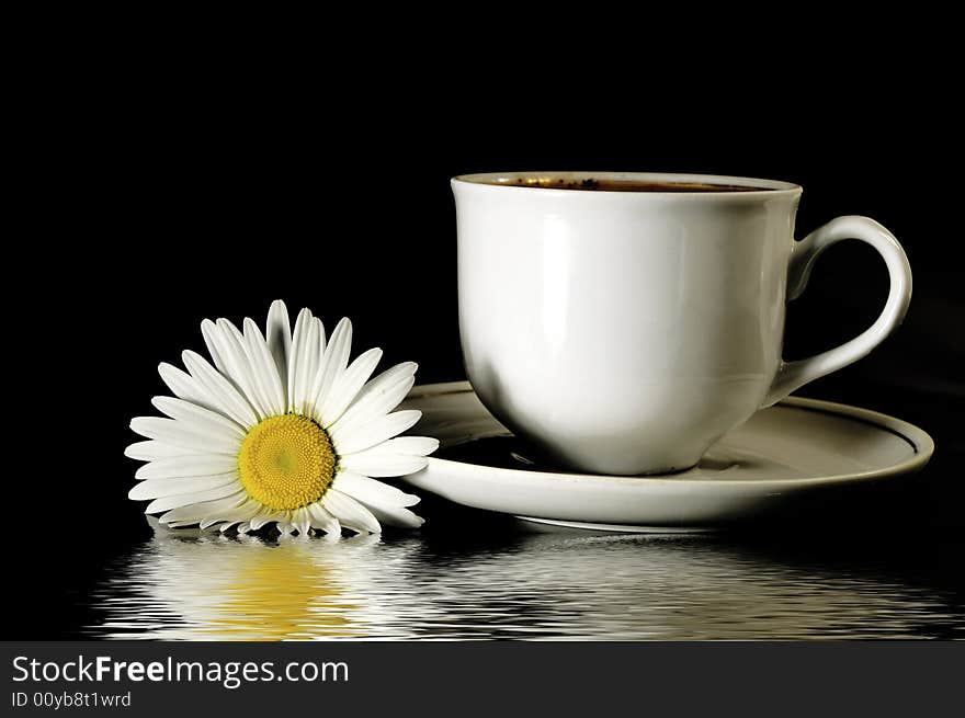 Beautiful camomile and cup