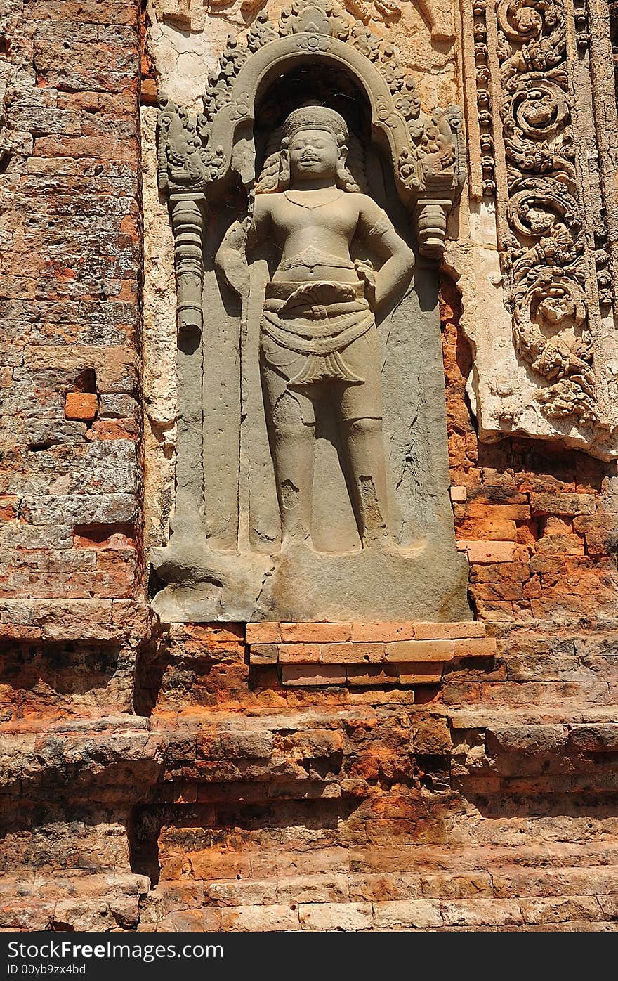 Cambodia Angkor Preah Ko temple carved wall