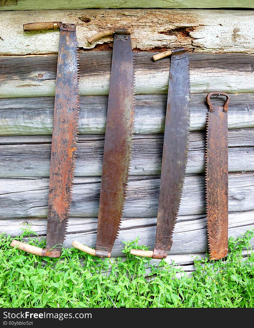 Old two-handled saws