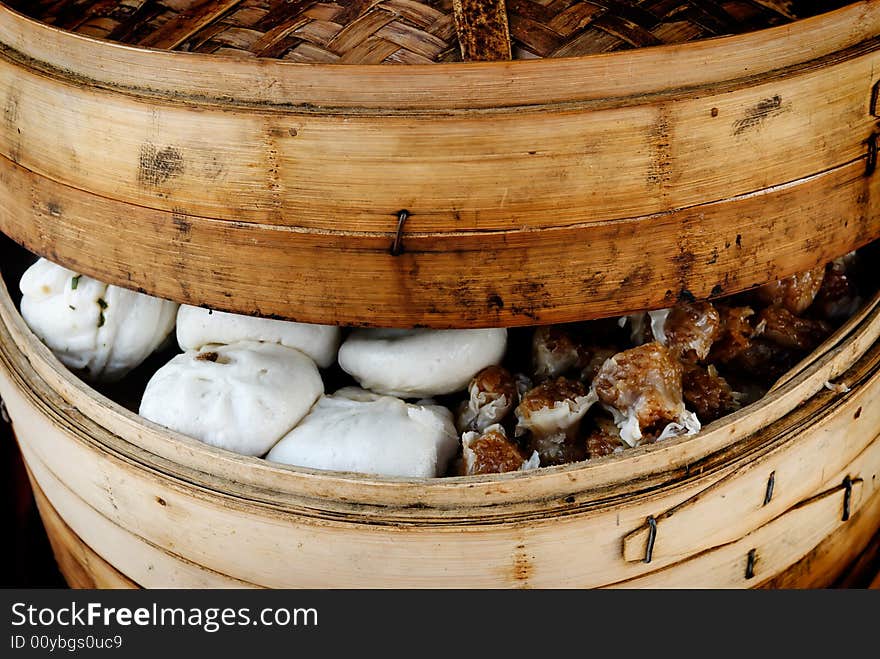 Dumplings in bamboo steamer traditional Chinese food. Dumplings in bamboo steamer traditional Chinese food