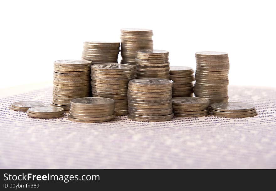 Silver coins in columns