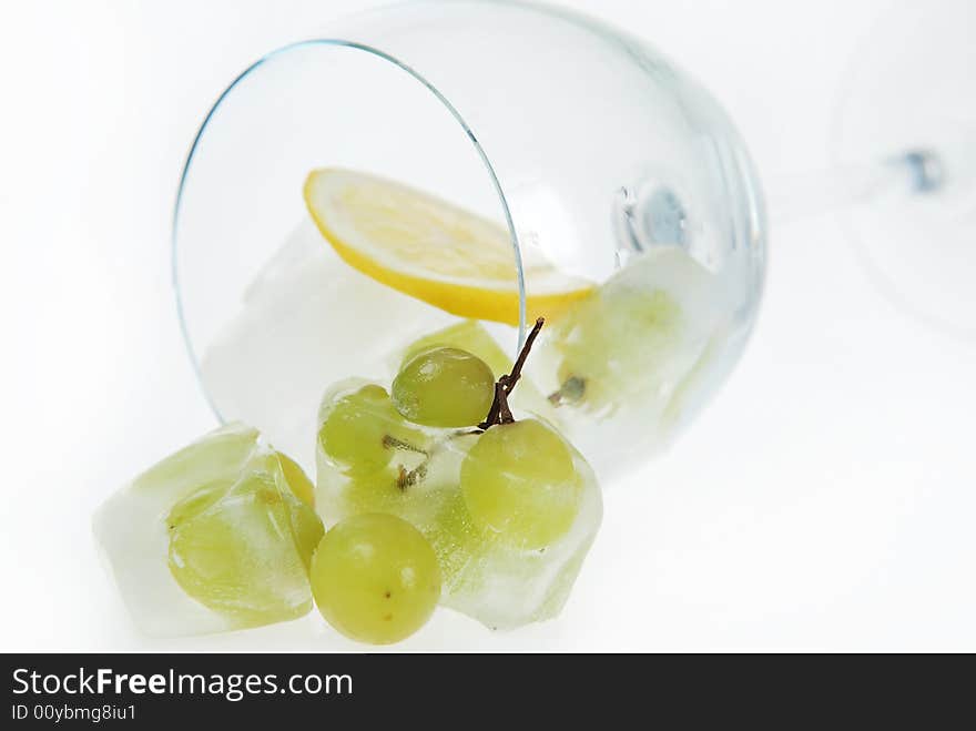 Frozen Grapes And Lemon Slice